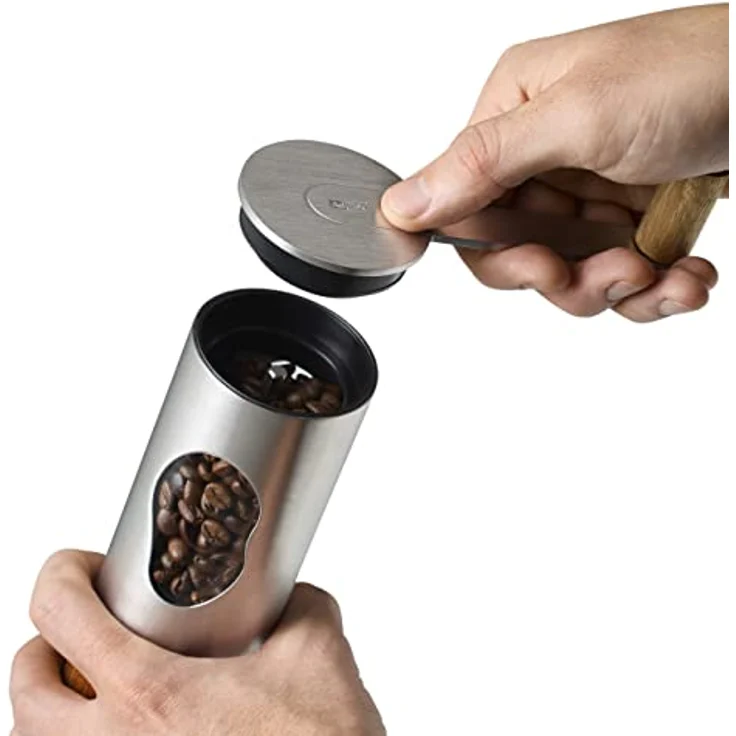 AdHoc MC02 Kaffeemühle Mrs. Bean, CeraCutXL Keramik Mahlwerk, Edelstahl und Akazienholz, 50 g Fassungsvermögen – Bild 4