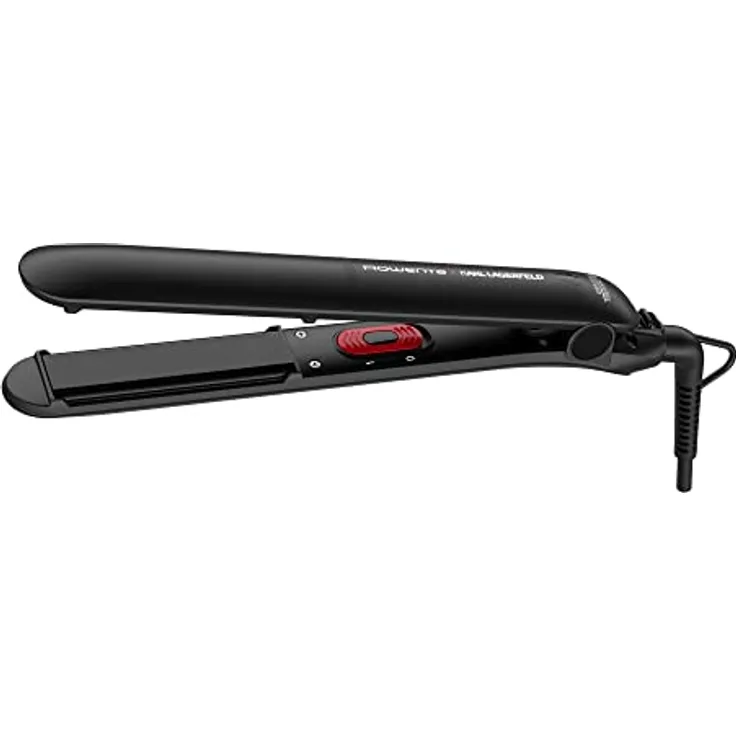 Rowenta x Karl Lagerfeld SF161L Easyliss Haarglätter | Ein-Knopf-Bedienung | Keramik-Turmalin-Beschichtung | bewegliches Platten-System | Straight & Curl-Funktion | konstante 200°C | Schwarz/Rot