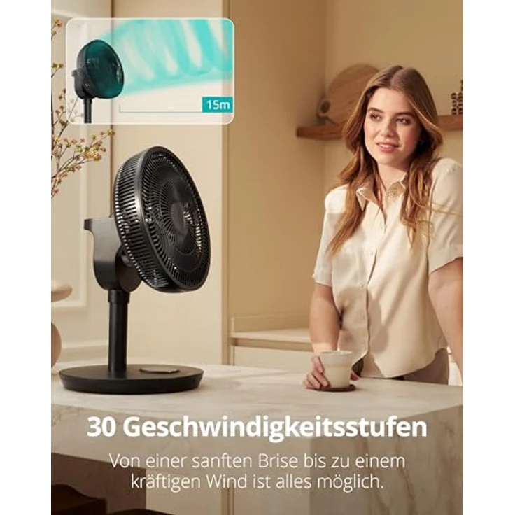 Duux Whisper Flex 2, Smart Ventilator mit 30 Geschwindigkeitsstufen, flüsterleise 13 dB, höhenverstellbar (54–92 cm), Nachtmodus & Timer, ab 2W, Schwarz – Bild 5