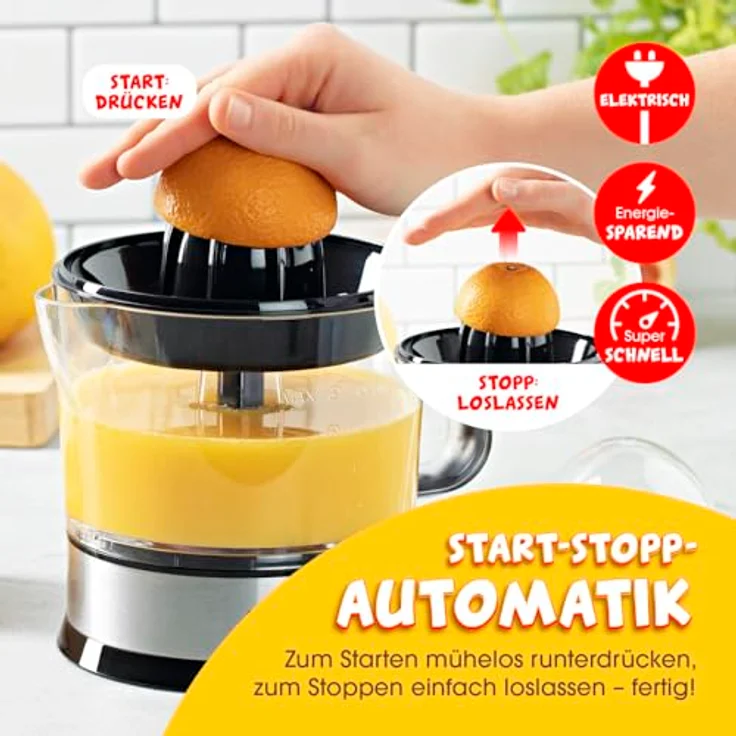 GOURMETmaxx elektrischer Entsafter für Zitrusfrüchte & Orangensaft | Saftpresse bis 700 ml Füllvolumen | Zitruspresse mit verschiedenen Zubehör für frischesten Geschmack | 40 W [transparent/silber] – Bild 2
