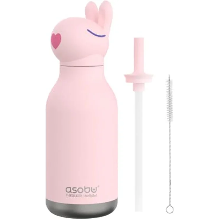 ASOBU Bestie Trinkflasche 475 ml, Tier-Design, isoliert, auslaufsicher, Edelstahl mit Silikon-Trinkhalm – Bild 2