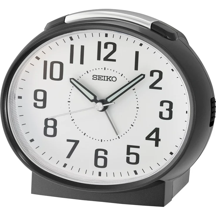 Seiko Quarzwecker QHK059K, Wecker mit analoger Anzeige, Leuchtzeigern, Schlummerfunktion und Beleuchtung, schwarz-weiß