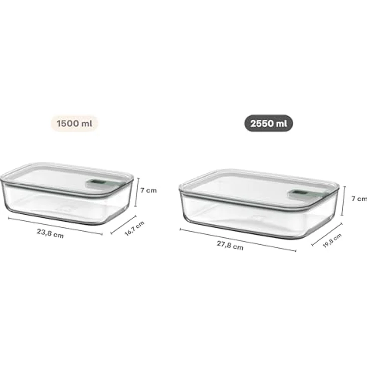 Mepal EasyClip Glasbehälter, luftdichte Meal Prep Box mit Schiebeverschluss, 2250 ml, mikrowellen- und ofenfest, Nordic sage – Bild 3