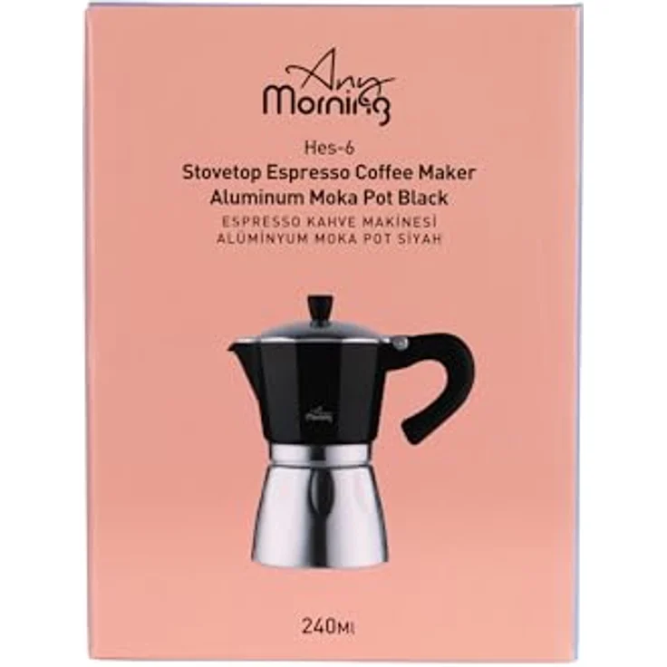 ANY MORNING Mokkamaschine Any Morning Herdkanne Espresso Aluminium Moka Kanne, Schwarz 240 ml – Bild 5