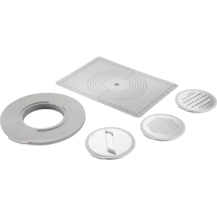 ZWILLING Fresh & Save BOWLS Zubehör Set, 5-teilig, inkl. Spritzschutz, 3 Reibeaufsätze und Anti-Rutsch-Matte aus Silikon