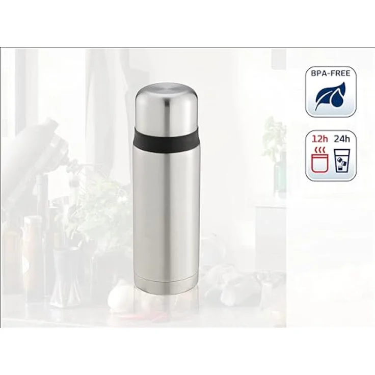 Leifheit Coco 0,75 L Isolierflasche Edelstahl, 100% dicht, Thermosflasche mit doppelwandigem Edelstahl-Isolierkörper, tropffreies Ausgießen mit einer Hand, schlag- und stoßfeste Trinkflasche, silber – Bild 2