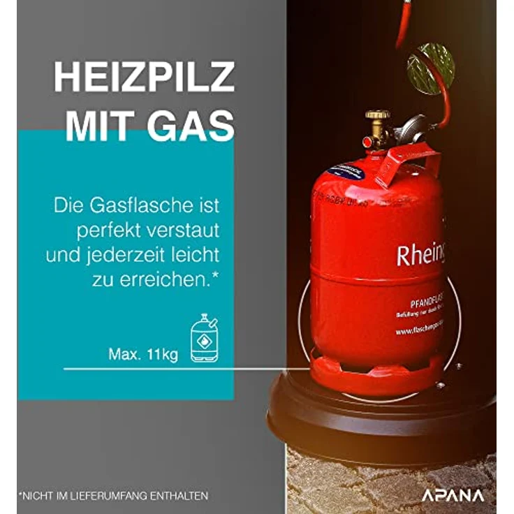 APANA 14KW Gas Heizpilz Bellamente ONE Gasheizstrahler für Terrasse Balkon Garten mit Rollen Umkippsicherung und Abschaltautomatik in anthrazit – Bild 4