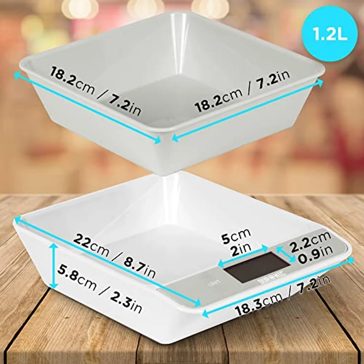 Duronic KS100 GY Küchenwaage | 5 kg Digitalwaage mit 1,2 L abnehmbarer Schüssel | 1 g grammgenau Präzision-Feinwaage | Haushaltswaage mit Tara-Funktion | Digitale Waage mit Hold-Funktion | Zum Kochen – Bild 2