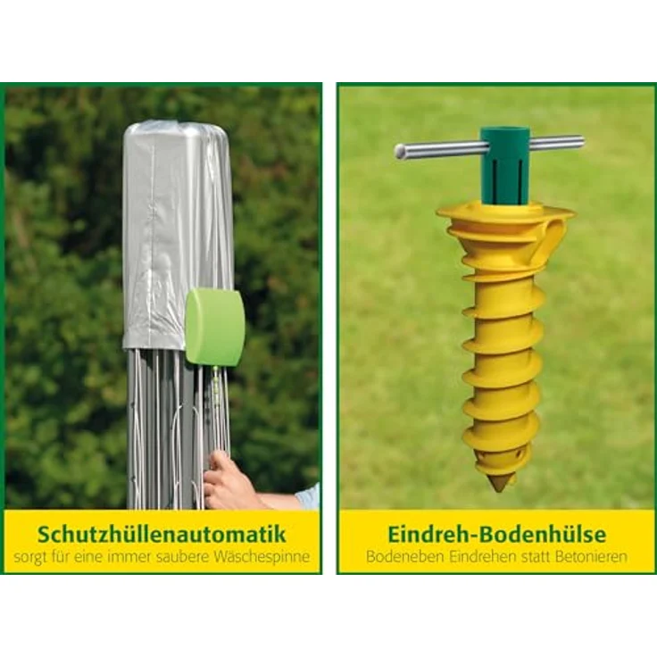 Juwel Wäschespinne Evolution Lift (Ein-Hand-Spannautomatik, Höhenverstellung, mit Eindrehbodenhülse, 51 m Wäscheleine, eingebaute Schutzhülle, Titanoptik) 30097 – Bild 4