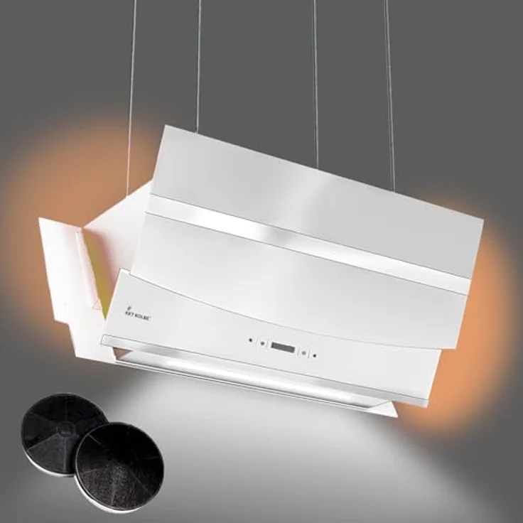 KKT KOLBE HERMES-INSEL-908WM Dunstabzugshaube 90 cm, kopffrei, Edelstahl & weißes Glas, WLAN, Nachlaufautomatik, RGBW-LED-Beleuchtung, SensorTouch Bedienung, Energieeffizienzklasse A+ – Bild 2