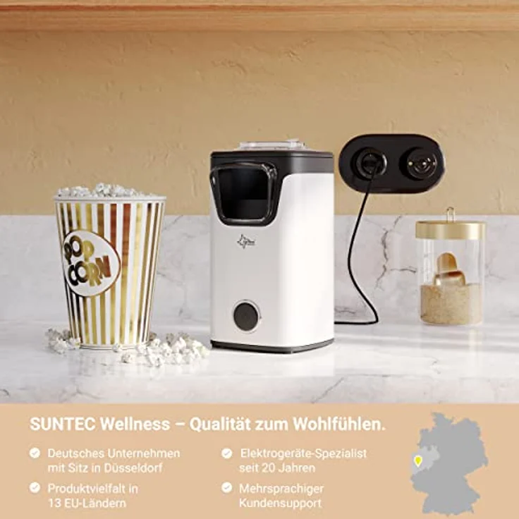 SUNTEC Heißluft-Popcornautomat POP-8618 fat free [Leckeres Popcorn ohne Fettzugabe, rotierendes Heißluft-Funktionsprinzip ohne Anbrennen, max. 60 g Mais, max. 1100 W ] – Bild 4