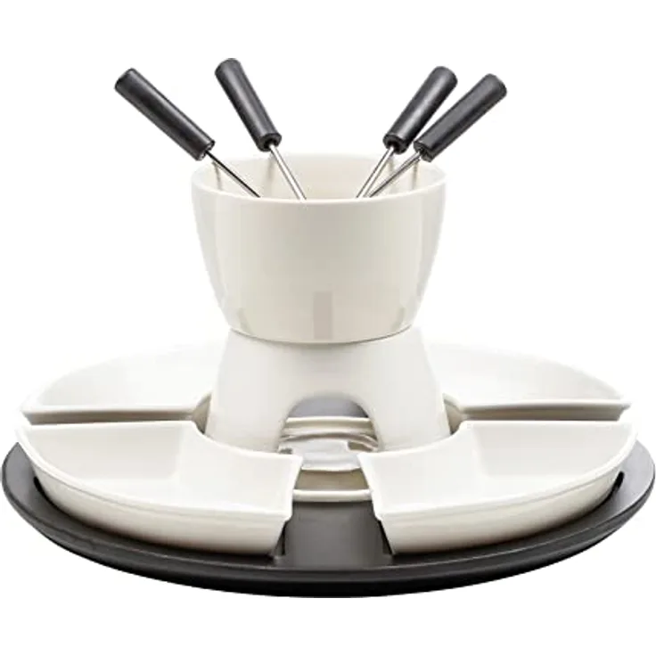Haushalt International Fondue-Set 11-teilig, mit Topf, Stövchen, 4 Gabeln und 4 Servierschalen
