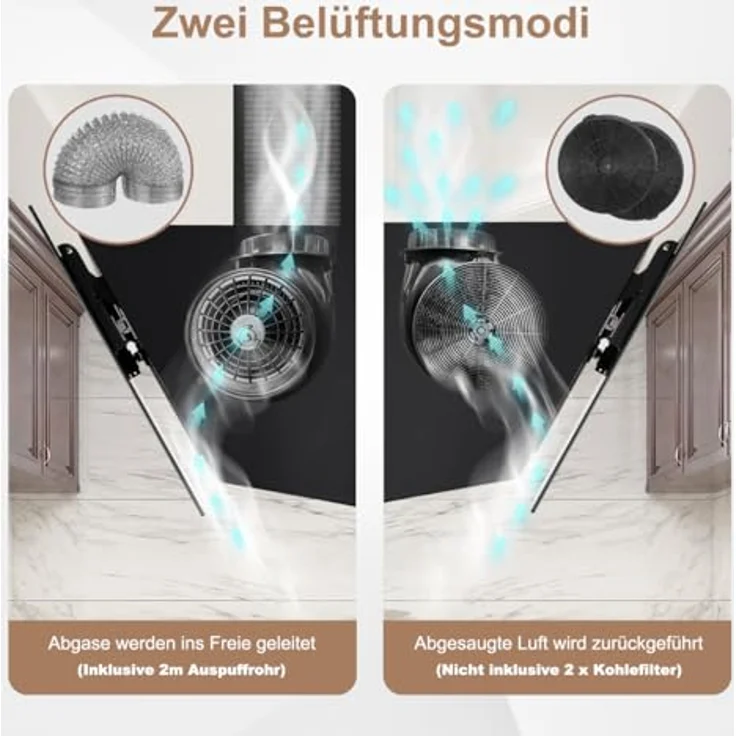 SNDOAS Dunstabzugshaube YYWH0160, 700 m³/h starke Saugleistung, 3 Leistungsstufen, 60cm Umluft/Abluft, LED-Touchscreen, verzögerte Abschaltung, Schwarz – Bild 4