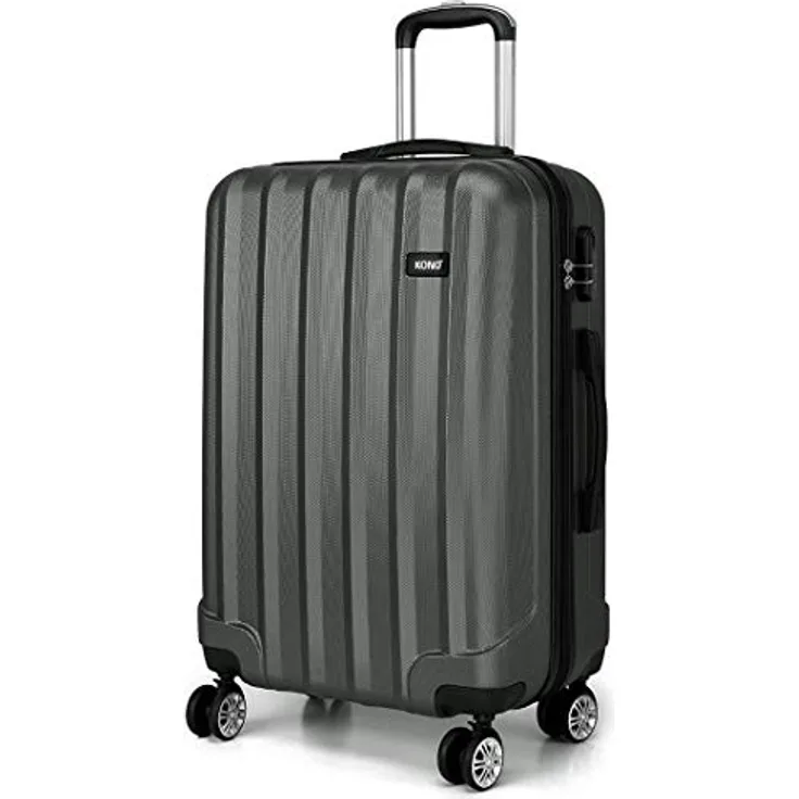 KONO Koffer Trolley Mittelgroß Hartschale ABS Reisekoffer Rollkoffer Suitcase (Grau, L)
