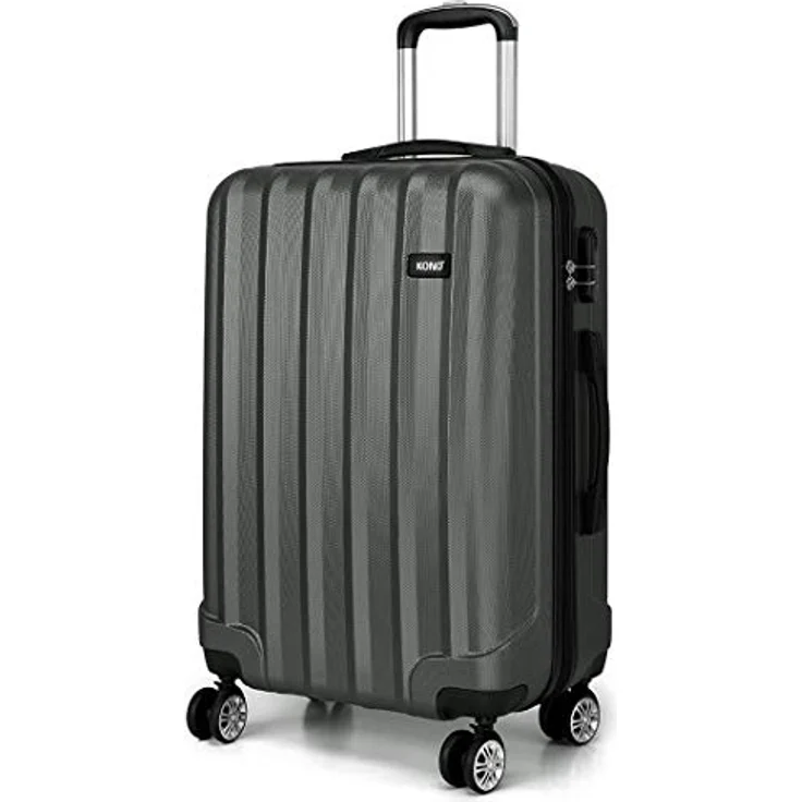 KONO Koffer Trolley Mittelgroß Hartschale ABS Reisekoffer Rollkoffer Suitcase (Grau, L) – Bild 1