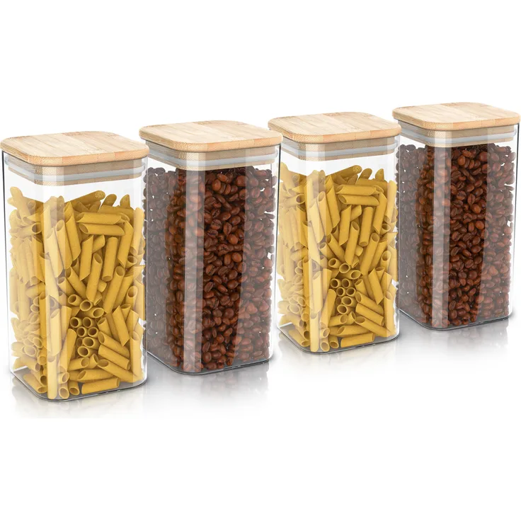 Arendo Vorratsgläser 4er Set, 1,65 L Borosilikatglas mit Bambusdeckel, luftdicht, hitzebeständig, mikrowellengeeignet