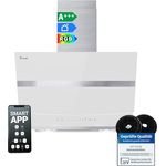 KKT KOLBE HERMES6005WM, Dunstabzugshaube 60 cm, A+++ Energieeffizienz, 782 cbm/h, kopffrei, Edelstahl mit weißem Glas, WLAN, RGBW-LED-Beleuchtung, SensorTouch Bedienung