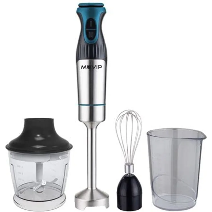 Muvip Handmixer aus Edelstahl, 1200 W + Zubehör, 2 Geschwindigkeitsstufen, Gehäuse aus Edelstahl