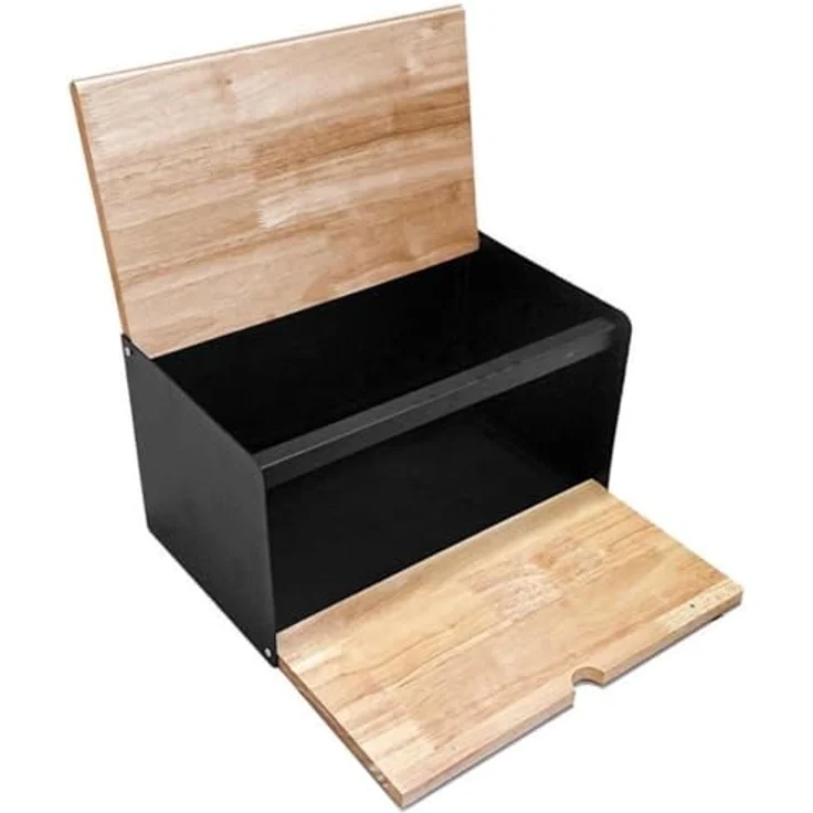Klausberg wooden and steel bread box (KB-7386), Brotaufbewahrung, Schwarz – Bild 3