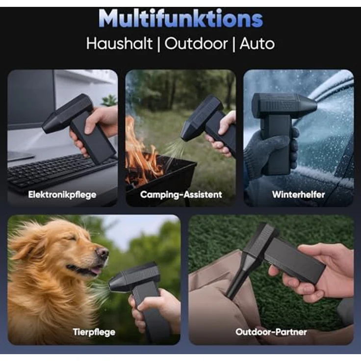 Salcar Akku-Handstaubsauger Electric Air Duster, kabellos, 130000 RPM, 3-Gang, 21700 Akku, ideal für Computer und Outdoor, schwarz – Bild 7