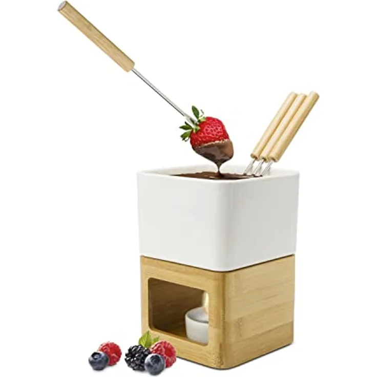 ROMINOX Geschenkartikel Schokoladenfondue // Dolce mit Topf, Stövchen, Teelichthalterung und 4 Piksern in verschiedenen Grautönen, auch Käsefondue oder Fleischfondue; ca. 11 x 11 x 15 cm