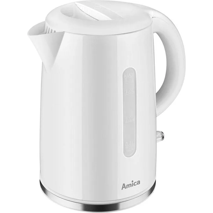 Amica KF1001, elektrischer Wasserkocher mit 1,7 Litern Volumen, 2200 Watt und Sicherheitsfunktionen, weiss