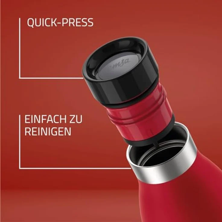 Emsa Bludrop Trinkflasche, 0,7 Liter, 100% dicht, Quick-Press Verschluss, 12h warm, 24h kühl, Edelstahl, Pulverbeschichtung, Dunkelrot, N31129 – Bild 3