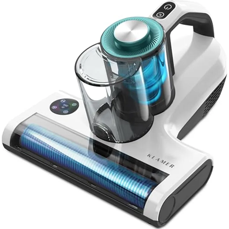 KLAMER Milbenstaubsauger UV-Licht, 18kPa & 450W, beutellos mit Milben-Sensor, Ultraschall, HEPA-Filter, entfernt 99,9% Milben und Allergene