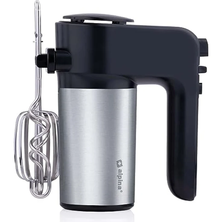 alpina Handmixer 400W, 230V, mit ergonomischem Design, Schwarz/Silber, vielseitige Geschwindigkeitseinstellungen und hochwertige Aufsätze – Bild 1