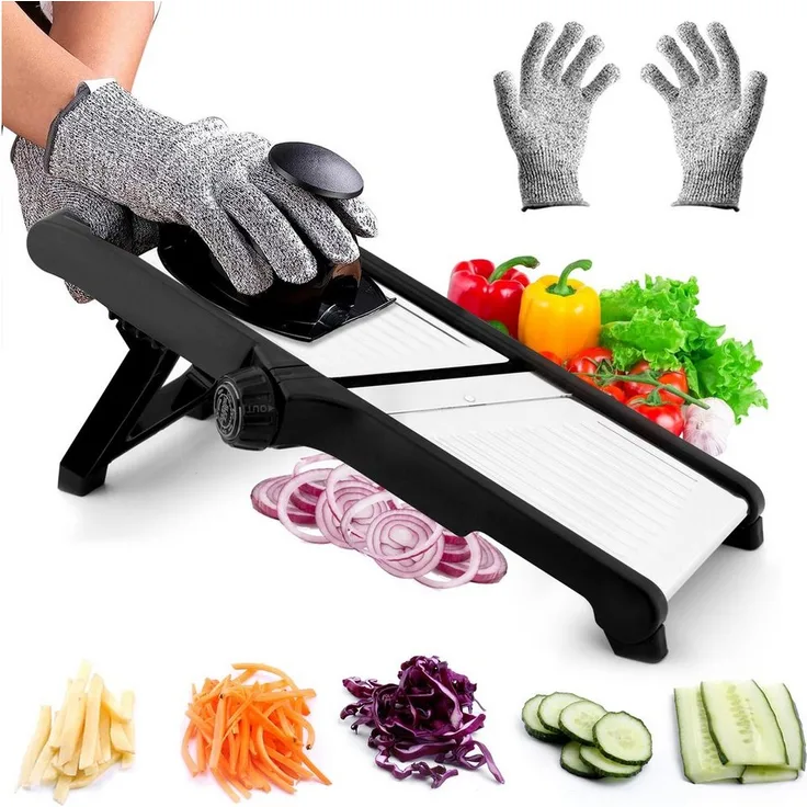 Senmudi Gemüseschneider Mandoline, multifunktionaler Küchenhobel mit Edelstahlklingen, silber