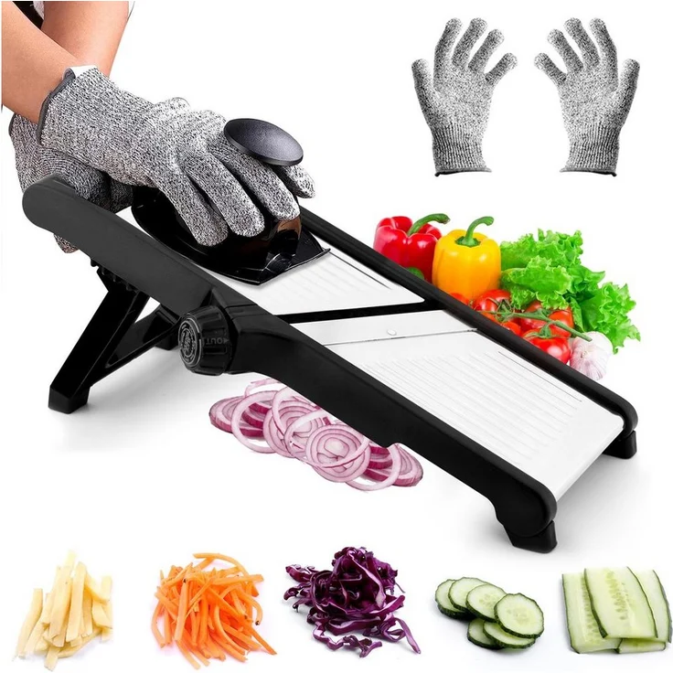 Senmudi Gemüseschneider Mandoline, multifunktionaler Küchenhobel mit Edelstahlklingen, silber