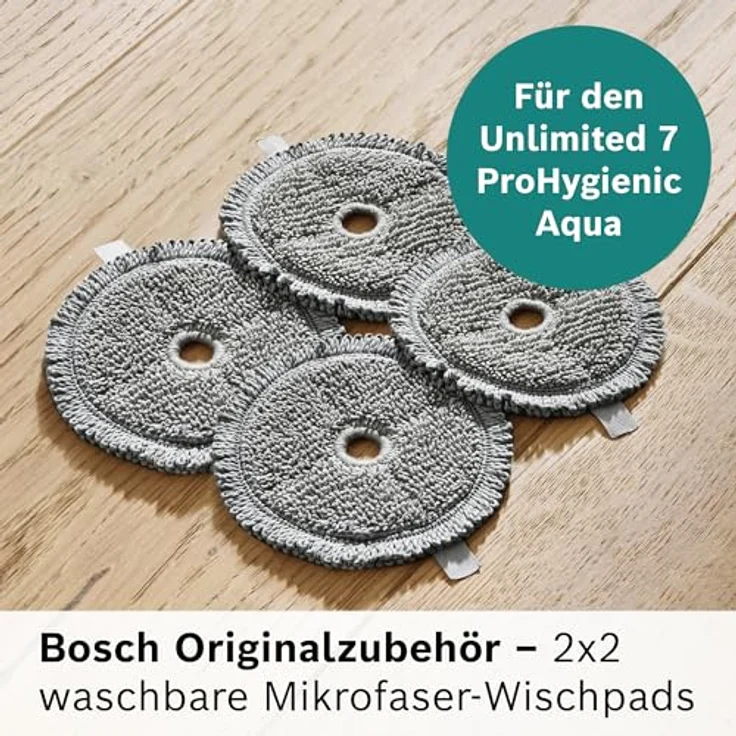 Bosch Mikrofaser-Wischpads BHZUPAD1, 2x 2er Set, passend für Akku-Staubsauger Unlimited 7 ProHygienic Aqua, langlebig, gründlich, weich, waschbar, grau – Bild 2