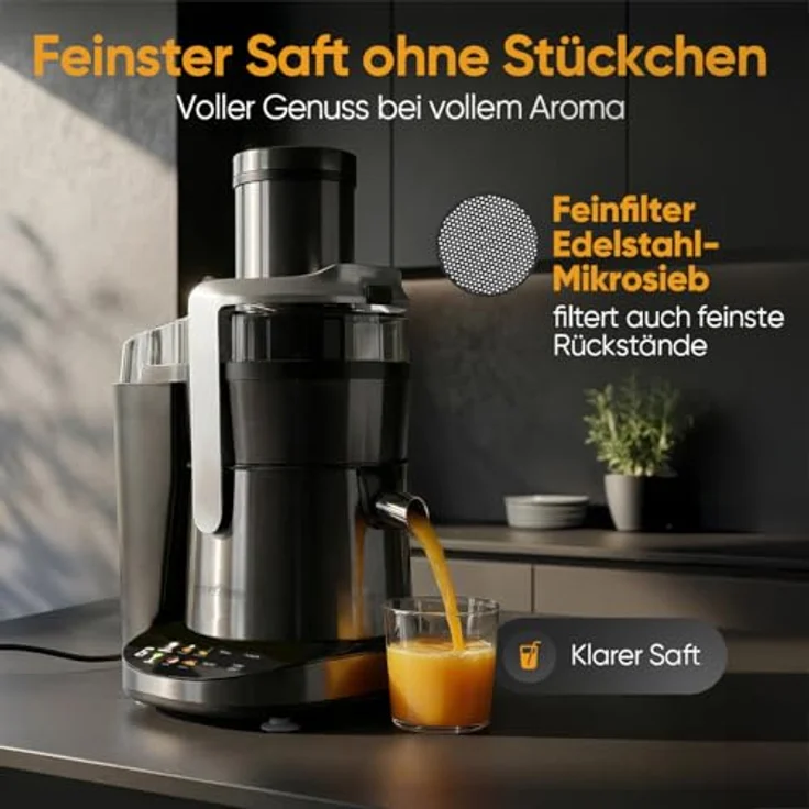 ProfiCook PC-AE 1326, Entsafter mit 1000W Motor, leicht zu reinigen, feines Mikrosieb, Edelstahlgehäuse – Bild 6