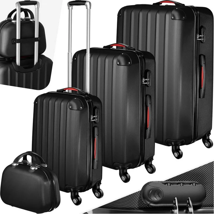 tectake Trolley Hartschalenkoffer-Set Pucci, 4 Rollen, Leichtgewichtig, Stahl/ABS/Polypropylen, Schwarz