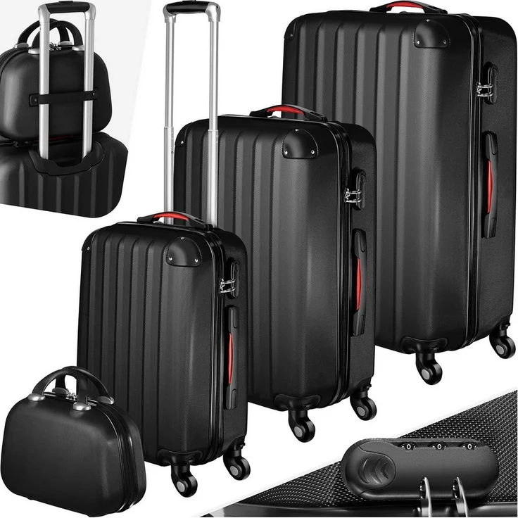tectake Trolley Hartschalenkoffer-Set Pucci, 4 Rollen, Leichtgewichtig, Stahl/ABS/Polypropylen, Schwarz