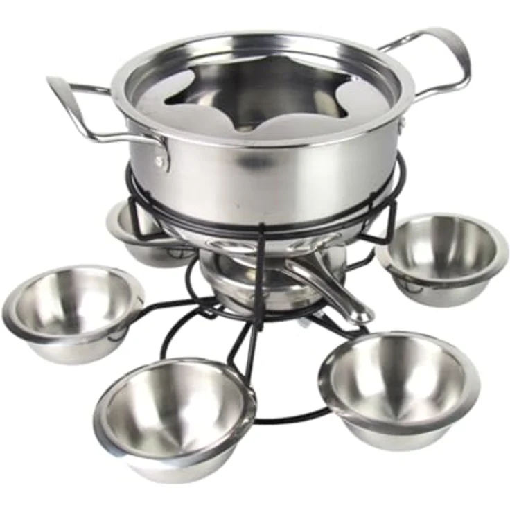 Lentz Fondue-Set aus Edelstahl für 6 Personen | inklusive Besteck | betrieben mit Brennpaste | Topf mit Absturzsicherung (22-teilig), Found 10-22 – Bild 3