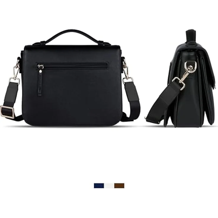 Bugatti "ELLA" Classic Bag, Handtasche, Schwarz, 27x10x22 cm, Saffiano-Art Kunstleder, verstellbarer Schultergurt – Bild 3
