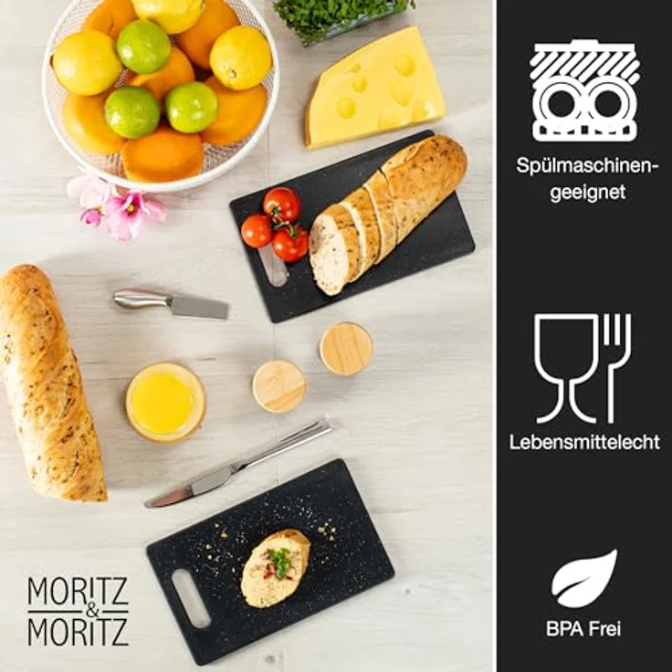 Moritz & Moritz 2tlg Schneidebrett Kunststoff Set in Granit Optik - 25 x 15 cm - Frühstücksbrettchen - Schneidebrett Set hygienisch und spülmaschinenfest – Bild 3