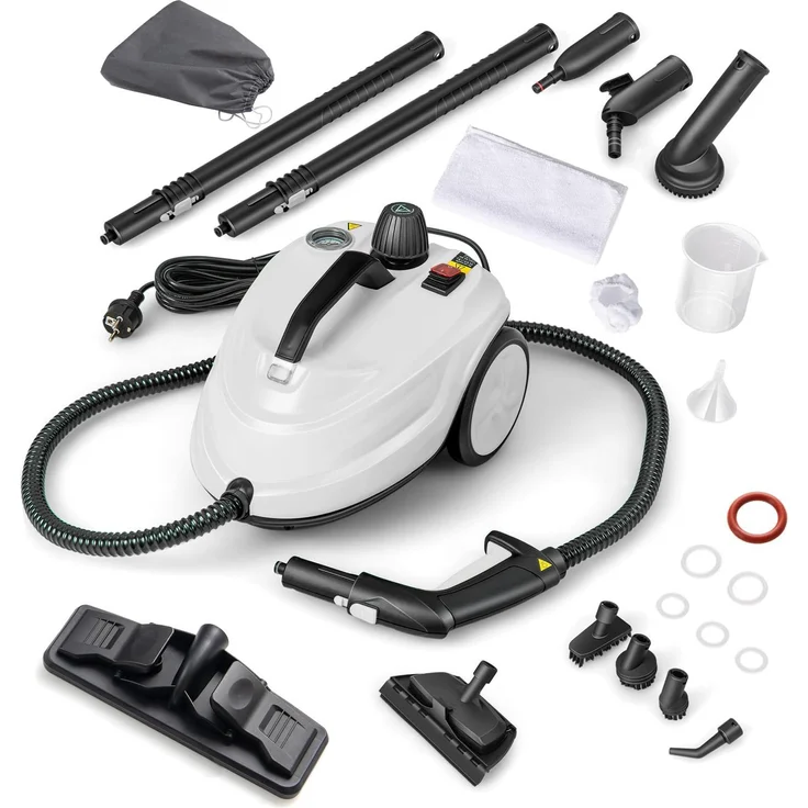 GOPLUS Dampfreiniger 2000 W, Reinigungsmaschine mit 1,8 L Tank, 108 m² Flächenleistung, 8 Min. Aufheizzeit, gelb/rot/weiß, mit 13-teiligem Zubehörset