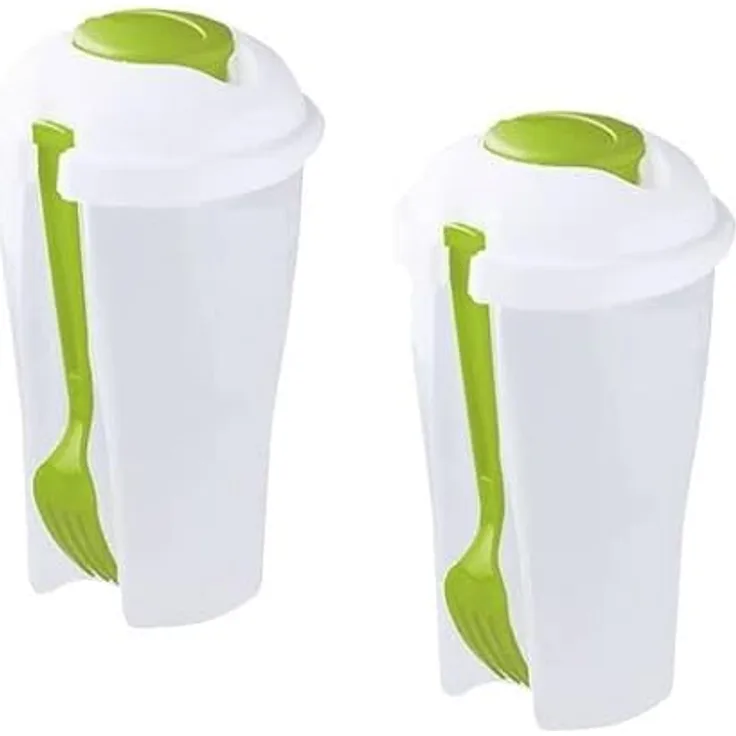 MAVURALiving Salat-To-Go Cup Salatbecher mit Deckel & Dressing Behälter Salatcup Salat Gemüse Obst Joghurt Müsli Shaker inkl. Gabel [2er Set]