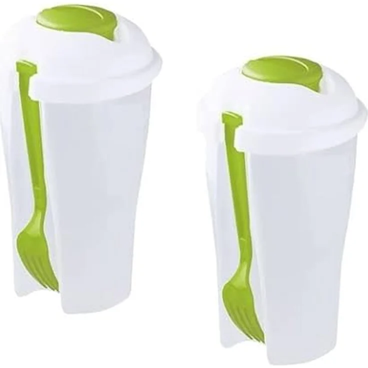 MAVURALiving Salat-To-Go Cup Salatbecher mit Deckel & Dressing Behälter Salatcup Salat Gemüse Obst Joghurt Müsli Shaker inkl. Gabel [2er Set] – Bild 1