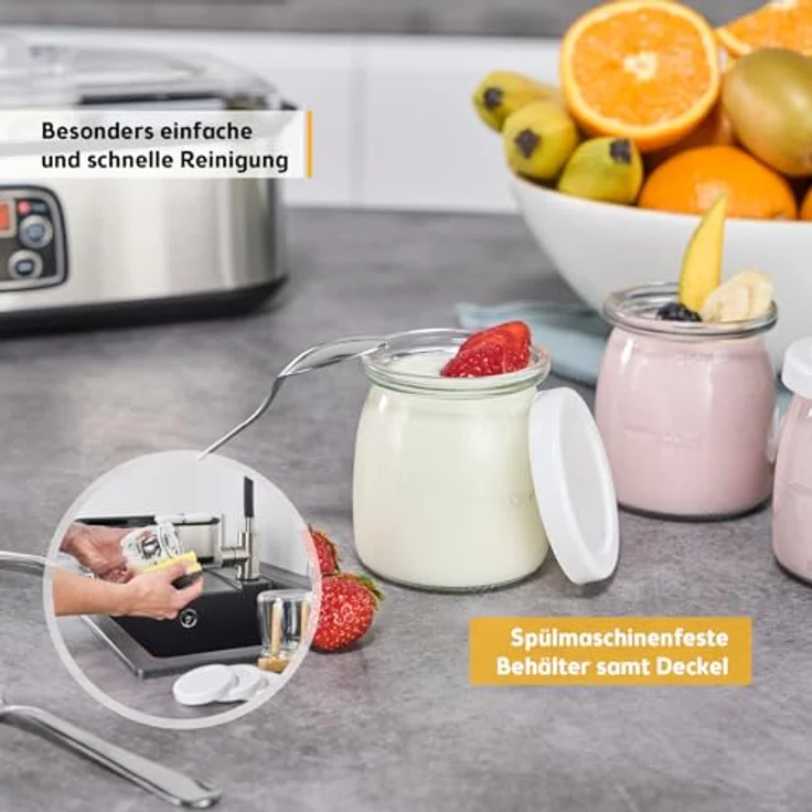 TZS FIRST AUSTRIA Joghurtbereiter Joghurt Maker, 25 W, 8 Gläser à 190 ml, Edelstahl, LCD-Display, Temperatursteuerung, Timer- und Auto-Stop-Funktion – Bild 7