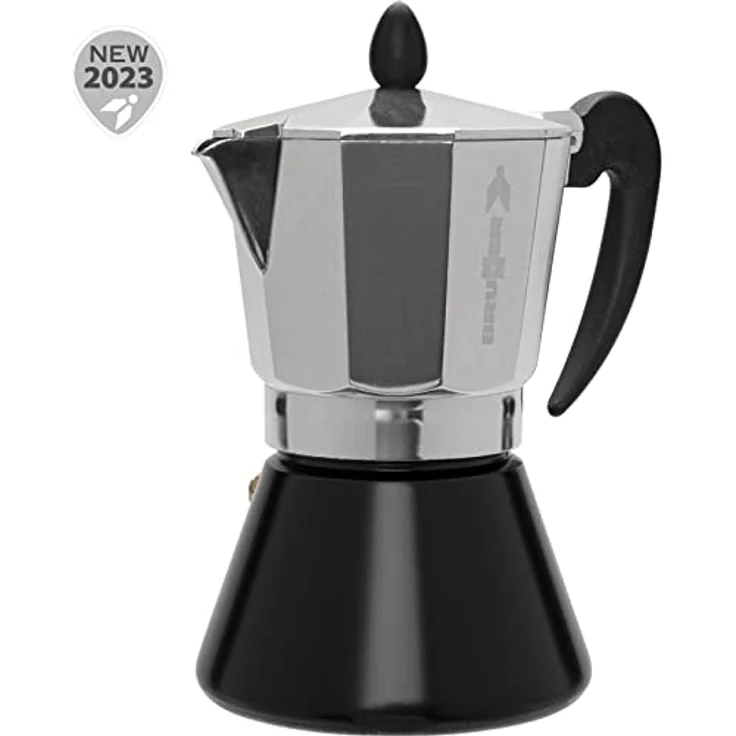 Brunner McMoka 3, Espressokocher aus Aluminium mit Stahlboden, Schwarz-Silber für 3 Personen – Bild 2