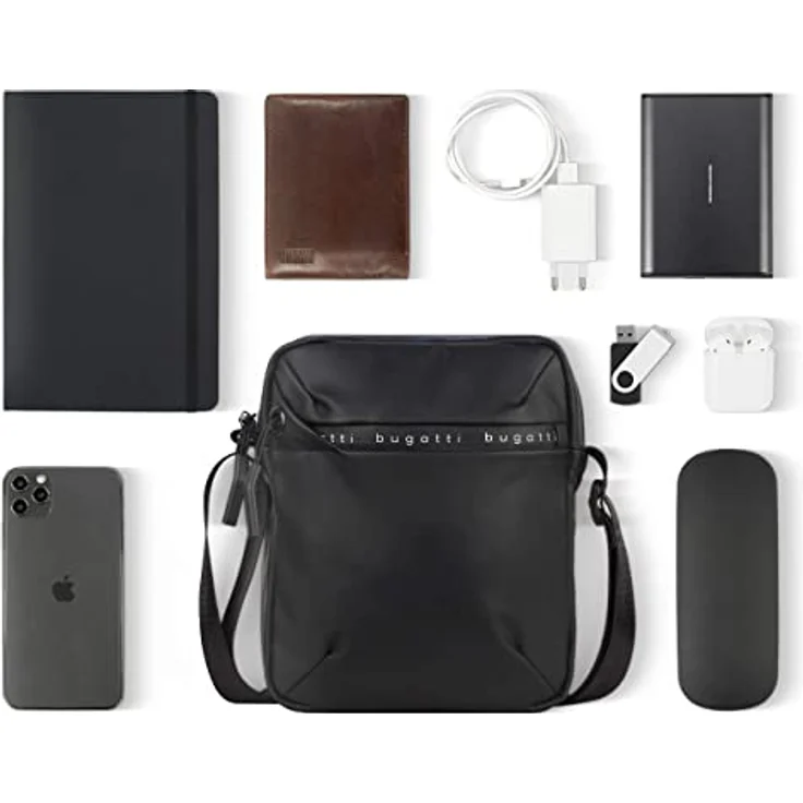 bugatti Blanc kleine Crossover-Umhängetasche, kompakte Schultertasche mit Reißverschlussfächern, schwarz, 17 x 4,5 x 21 cm – Bild 5