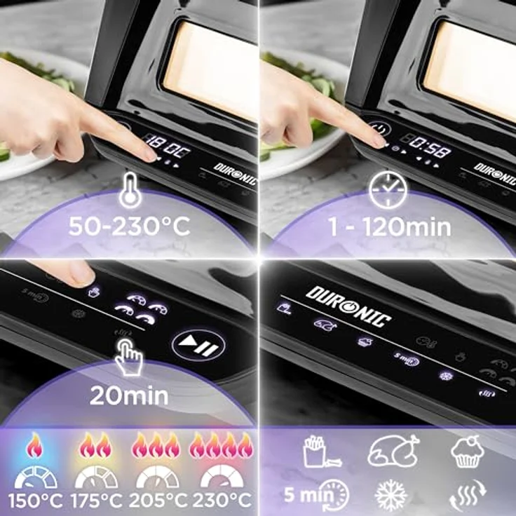 Duronic FG19 Air Fryer Grill | Heißluftfritteuse für Süßkartoffel-Pommes | Mini Backofen mit 3 Backleche | 2 Personen HLF Friteuse | Fritteuse zum Brot backen, schwarz – Bild 5