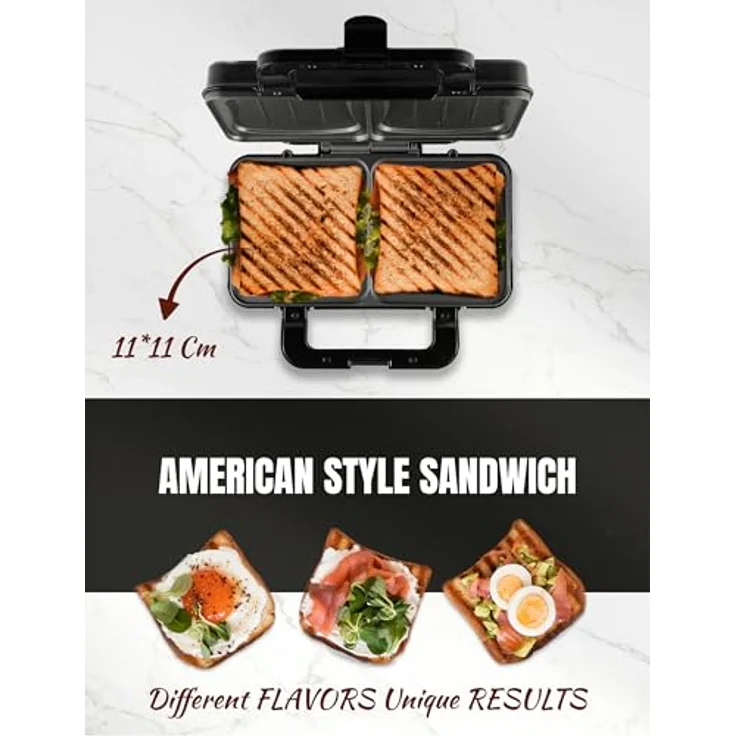 Bestron Sandwichmaker ASM92XLZ, 900 W, XXL für 2 American Sandwiches, schwarz, mit Antihaftbeschichtung und automatischer Temperaturregelung – Bild 4