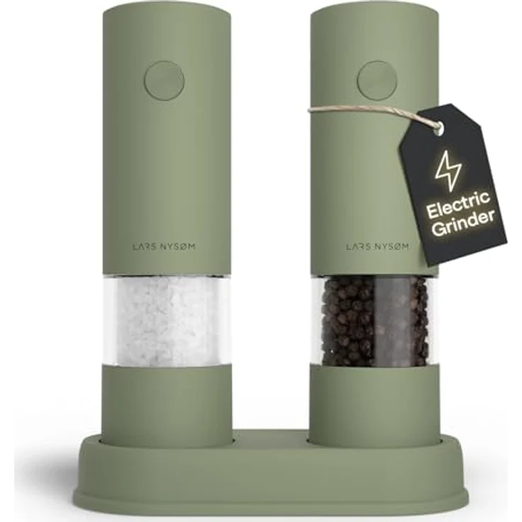 LARS NYSØM Gewürzmühle Kryd, 2er Set mit stufenlosem Keramikmahlwerk und Untersetzer für Salz, Pfeffer und Gewürze – Bild 1