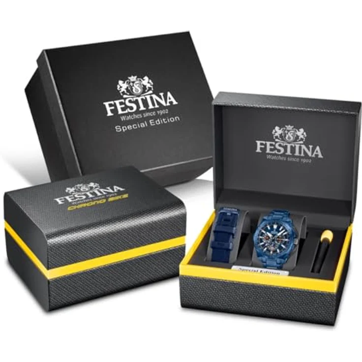 Festina Herrenuhr Chronograph Special Edition, Edelstahl Blau mit Stoppuhr und Kalender, F20729/1 – Bild 5