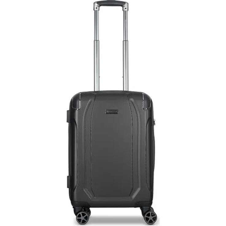 bugatti Valencia Handgepäck Koffer | Cabin Max Trolley mit 4 Rollen, arretierbarem Griff & Kreuzpackgurt | 38 cm x 24 cm x 55 cm, Schwarz – Bild 2