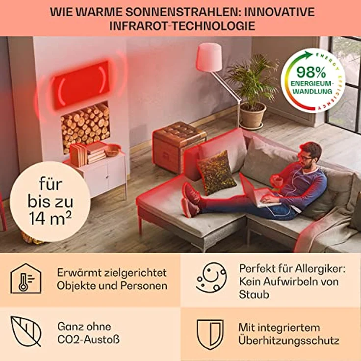 Wonderwall Air Art Smart Infrarotheizung 60x120 cm 700W Wandinstallation App-Steuerung Goldene Linien – Bild 4